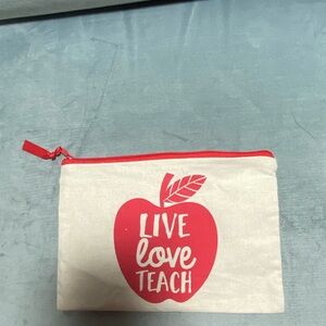 NWOT Red and White Teacher's Zipper Pouch “Live,Love,Teach”